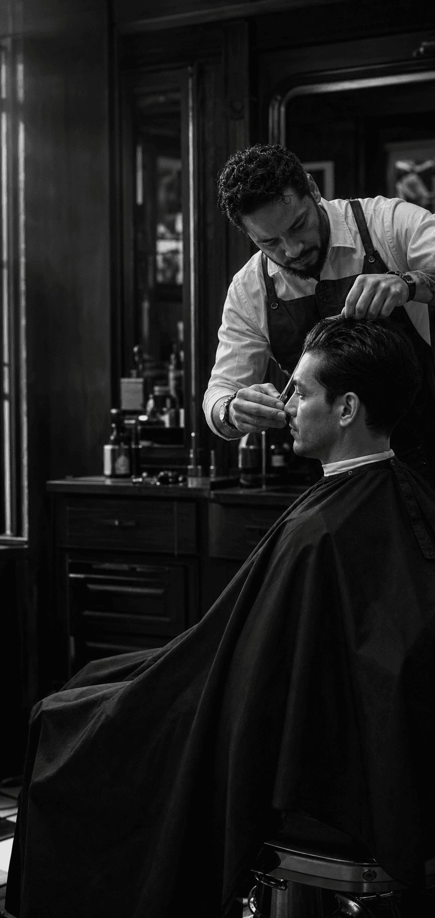 Barberare som utfor en klassisk herrklippning